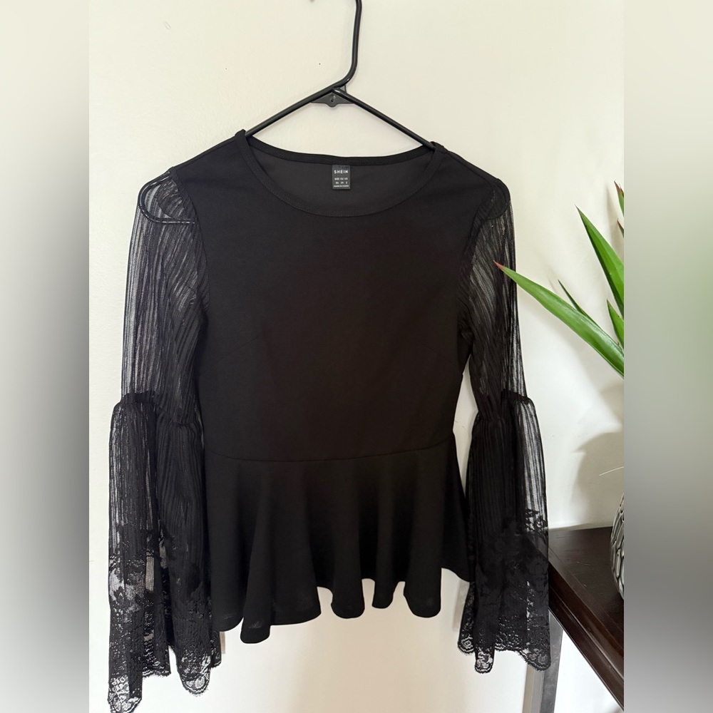SHEIN Black Lace Sleeve Blouse
